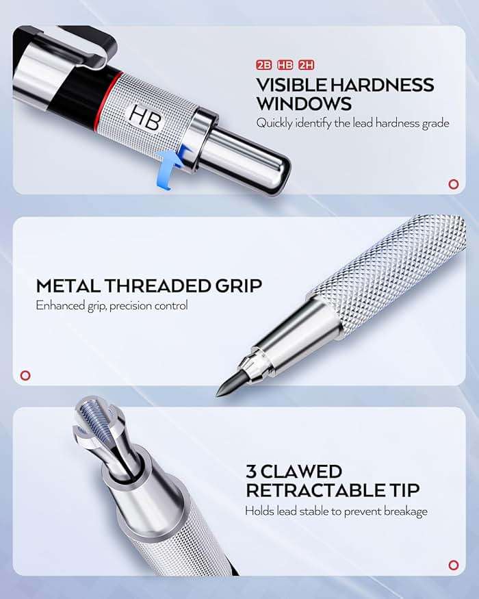 Nicpro 6PCS Art Mechanical Pencil Set, 3PCS Metal Drafting Pencil 0.5 mm & 0.7 mm & 0.9 mm & 3PCS 2mm Graphite Lead Holder (2B HB 2H) For Writing, Sketching Drawing With Lead Refills Case - Image 2