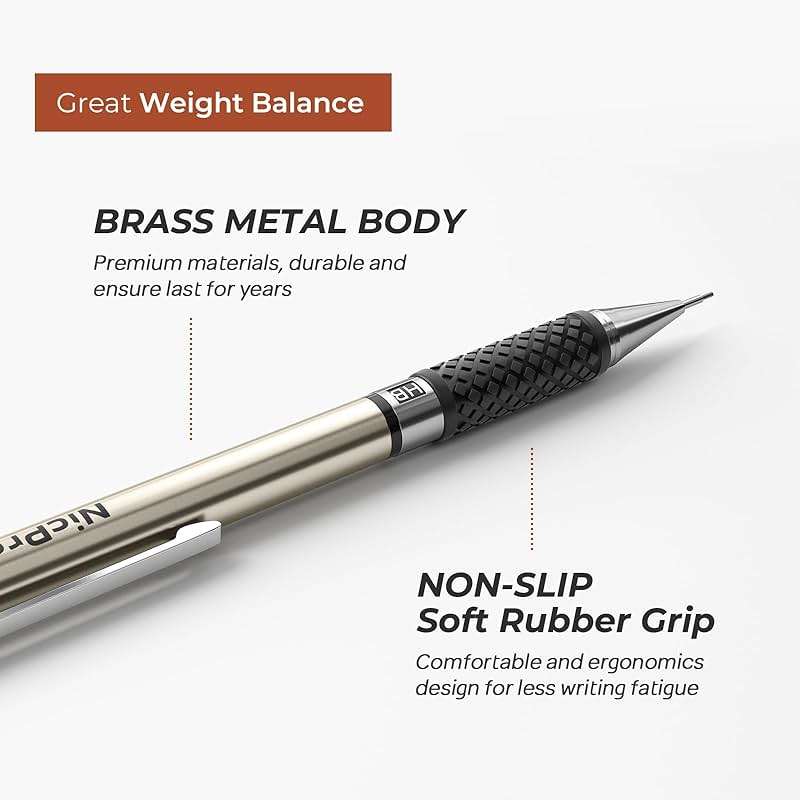 Nicpro 6PCS Art Mechanical Pencil Set, 3PCS Metal Drafting Pencil 0.5 mm & 0.7 mm & 0.9 mm & 3PCS 2mm Graphite Lead Holder (2B HB 2H) For Writing, Sketching Drawing With Lead Refills Case - Image 7