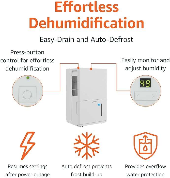 Amazon Basics 50-Pint Large Dehumidifier with Pump, Energy Star Certified, Humidity Control, Auto-Defrost, Timer, Overflow Protection for Rooms up to 4000 SFT, White - Image 2