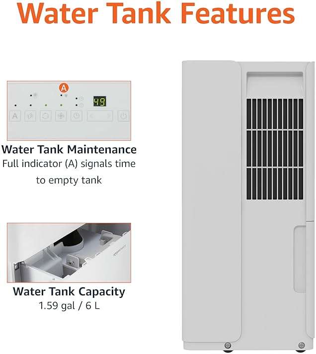 Amazon Basics 50-Pint Large Dehumidifier with Pump, Energy Star Certified, Humidity Control, Auto-Defrost, Timer, Overflow Protection for Rooms up to 4000 SFT, White - Image 4