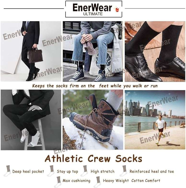 EnerWear 10P Pack Unisex Cotton Moisture Wicking Cushion Crew Socks - Image 6