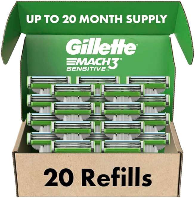 Gillette Mach3 Sensitive Mens Shaving Razor Blade Refills, 20 Count - Image 1