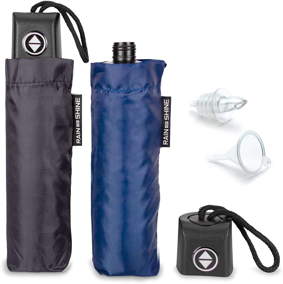 GoPong Rain or Shine Umbrella Flask 2 Pack (24 oz Total) - Hidden Alcohol Travel Flasks - Secret Liquor Containers for Theme Parks, Cruises, and Sports Events – Includes Funnel & Spout - Image 1