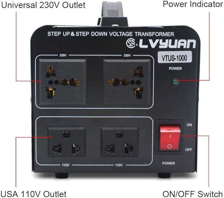 Cantonape Voltage Transformer Converter 1000 Watt Step Up/Down Convert from 110-120 Volt to 220-240 Volt and from 220-240 Volt to 110-120 Volt with 2 US Outlets, 2 Universal Outlets - Image 3