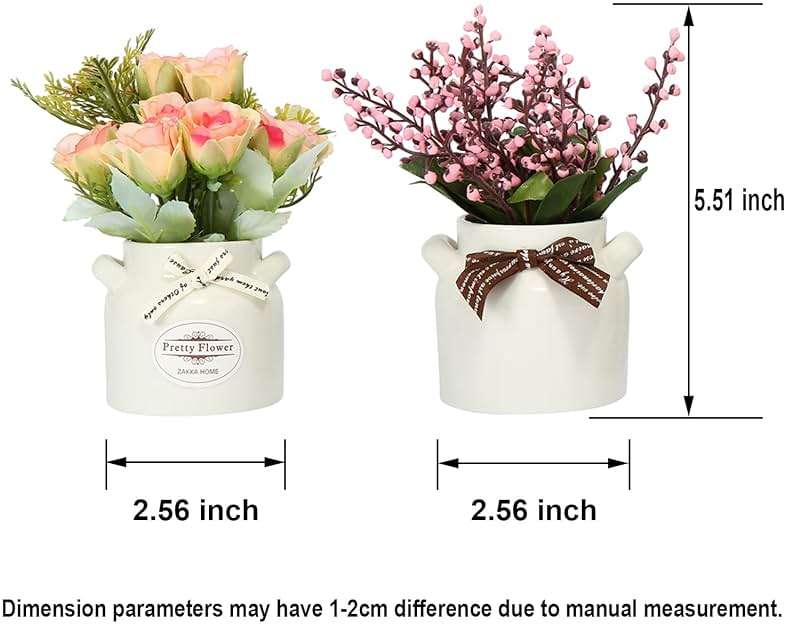 LUEUR 6Pcs Artificial Flowers with Ceramic Pot Fake Flower Arrangements Small Faux Spring Flowers in Vase Spring/Summer Decor, Centerpiece Table Decorations for Easter Home Office Shelf - Image 3