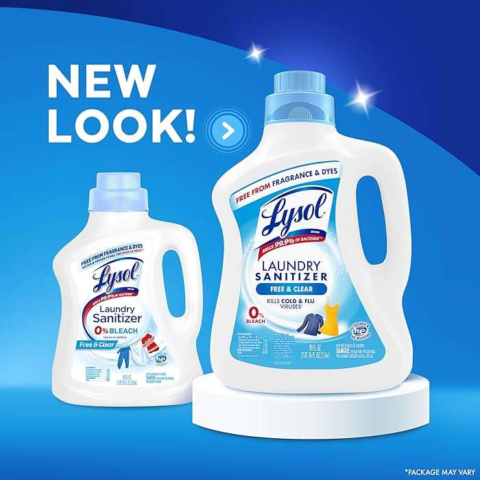Lysol Laundry Sanitizer Additive, Free & Clear, Free from Fragrance and Dyes, 0% Bleach Laundry Sanitizer, Bacteria-causing Laundry Odor Eliminator, Unscented, 90 Fl Oz (Pack of 1) - Package May Vary - Image 9