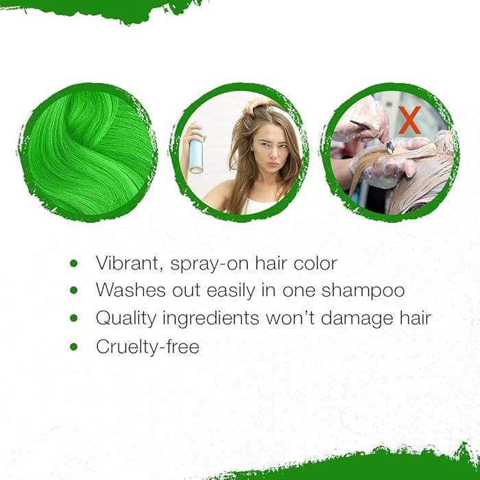 Punky Temporary Hair Color Spray – Jaguar Green, Instant Vivid Temporary Hair Dye for Women, Wash Out, Hair-Color Spray, 3.5 oz, 2 Pack - Image 5