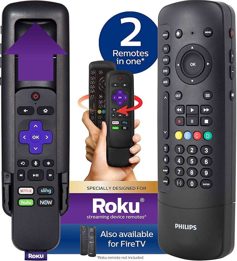 Philips Universal Remote Control for Roku TV Slide-in Cradle Roku Remote Replacement for use as Samsung TV Vizio Remote TCL LG 4-Device SRP2024R/27 - Image 2