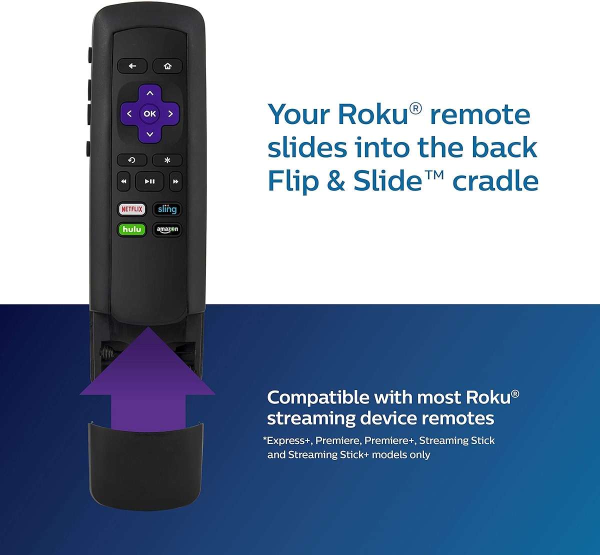 Philips Universal Remote Control for Roku TV Slide-in Cradle Roku Remote Replacement for use as Samsung TV Vizio Remote TCL LG 4-Device SRP2024R/27 - Image 4