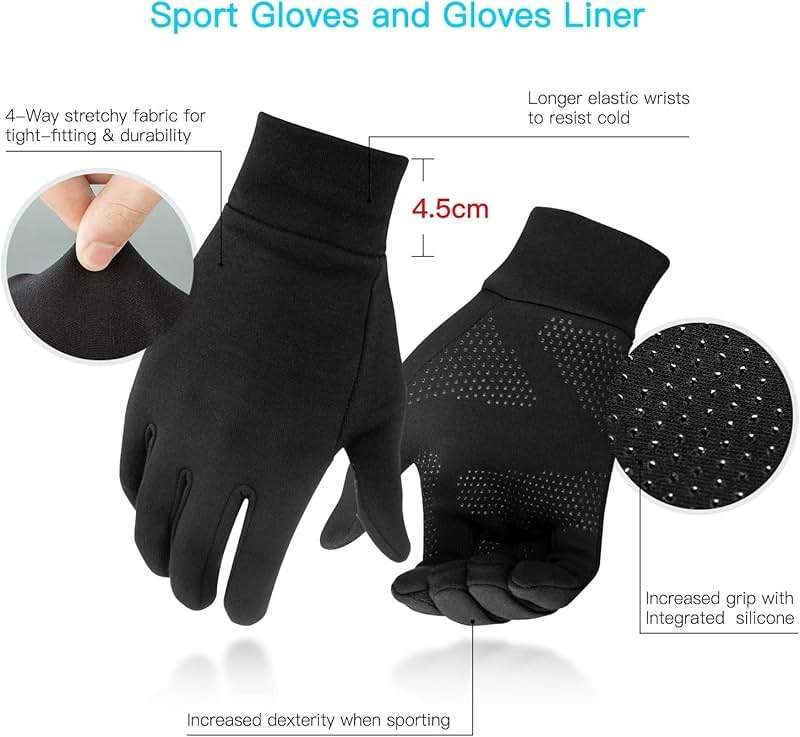 Unigear Lightweight Running Gloves, Touch Screen Anti-Slip Warm Gloves Liners for Cycling Biking Sporting Driving for Men Women - Image 3