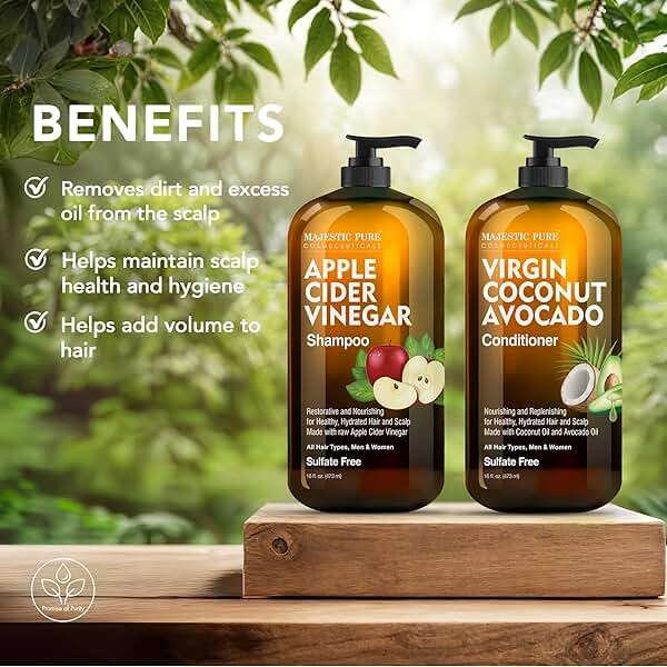 MAJESTIC PURE Apple Cider Vinegar Shampoo and Avocado Coconut Conditioner Set - Restores Shine & Reduces Itchy Scalp, Dandruff & Frizz - Sulfate Free, for All Hair Types, Men and Women - 2 x 16 fl oz - Image 5