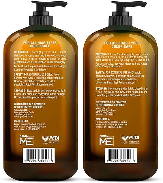 MAJESTIC PURE Apple Cider Vinegar Shampoo and Avocado Coconut Conditioner Set - Restores Shine & Reduces Itchy Scalp, Dandruff & Frizz - Sulfate Free, for All Hair Types, Men and Women - 2 x 16 fl oz - Image 7