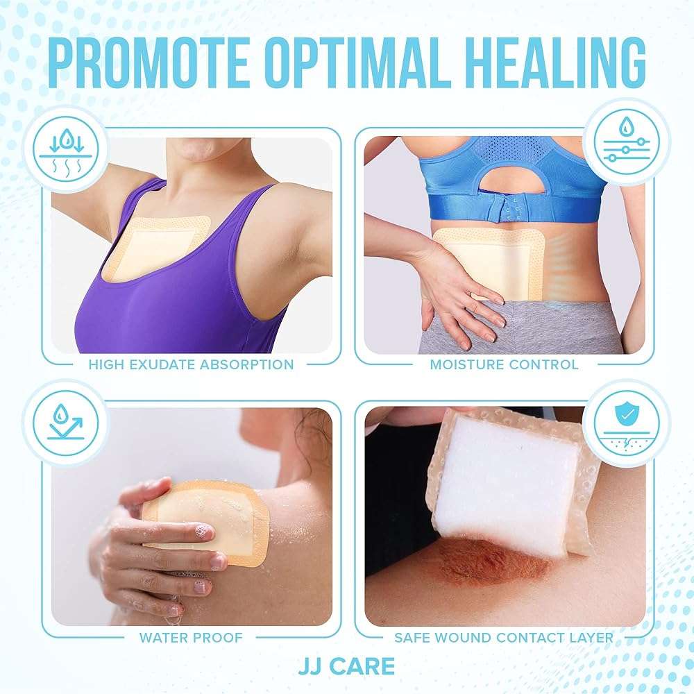 JJ CARE Silicone Foam Dressing 6x6 [Pack of 10], Silicone Bandages for Wounds, Waterproof Wound Dressing with Adhesive Border, Absorbent Bed Sore Bandages for Wound Care - Image 5
