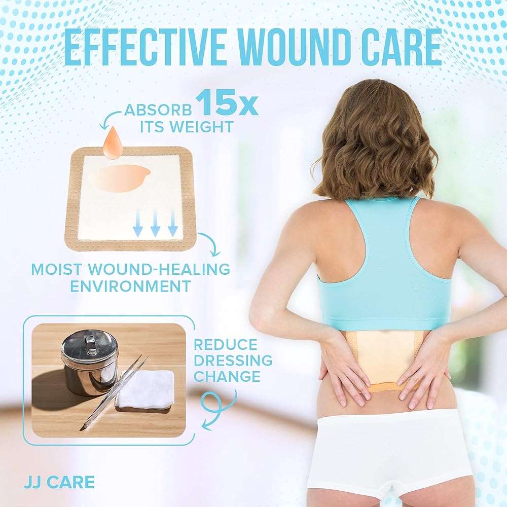 JJ CARE Silicone Foam Dressing 6x6 [Pack of 10], Silicone Bandages for Wounds, Waterproof Wound Dressing with Adhesive Border, Absorbent Bed Sore Bandages for Wound Care - Image 6