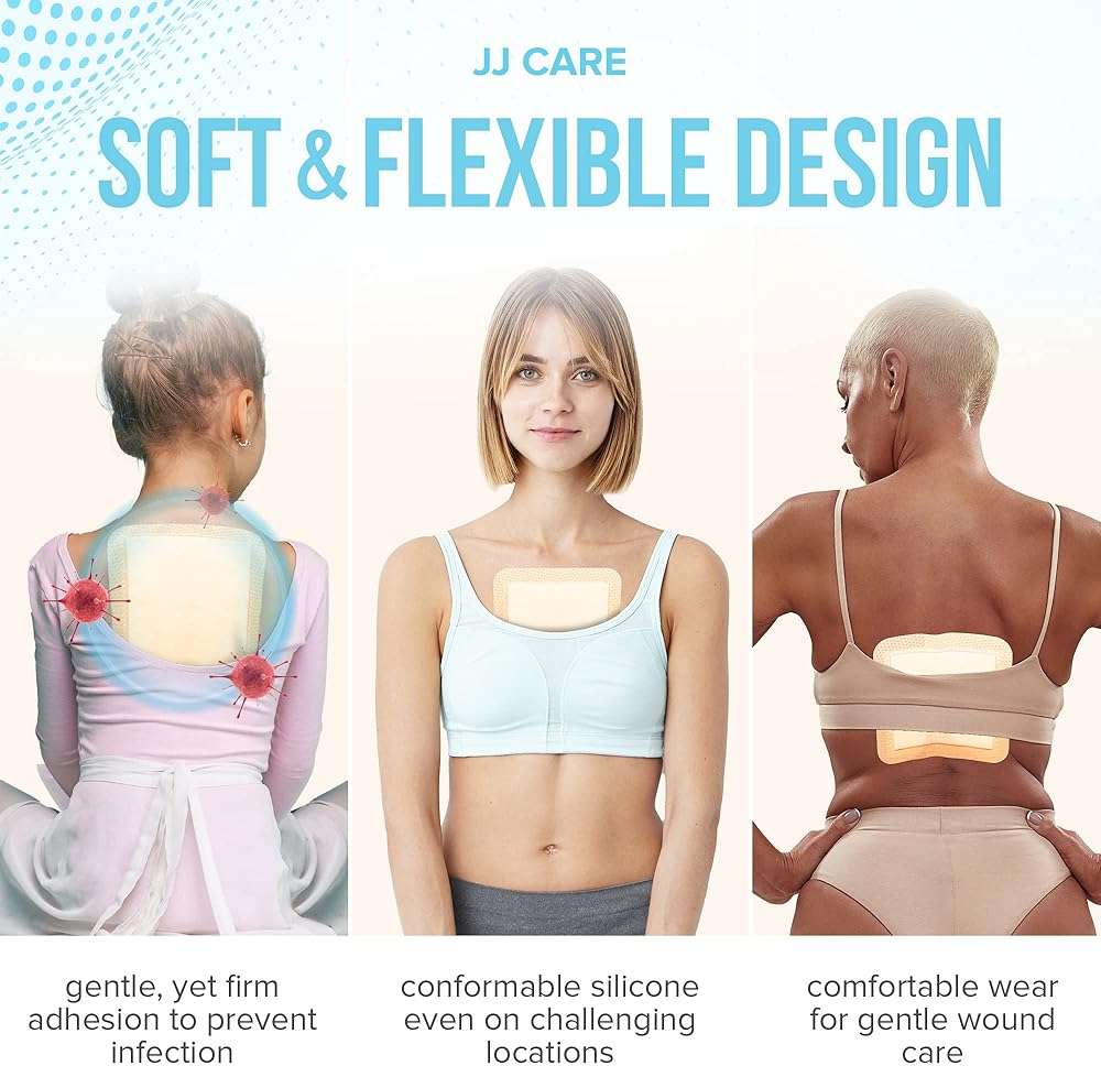 JJ CARE Silicone Foam Dressing 6x6 [Pack of 10], Silicone Bandages for Wounds, Waterproof Wound Dressing with Adhesive Border, Absorbent Bed Sore Bandages for Wound Care - Image 7