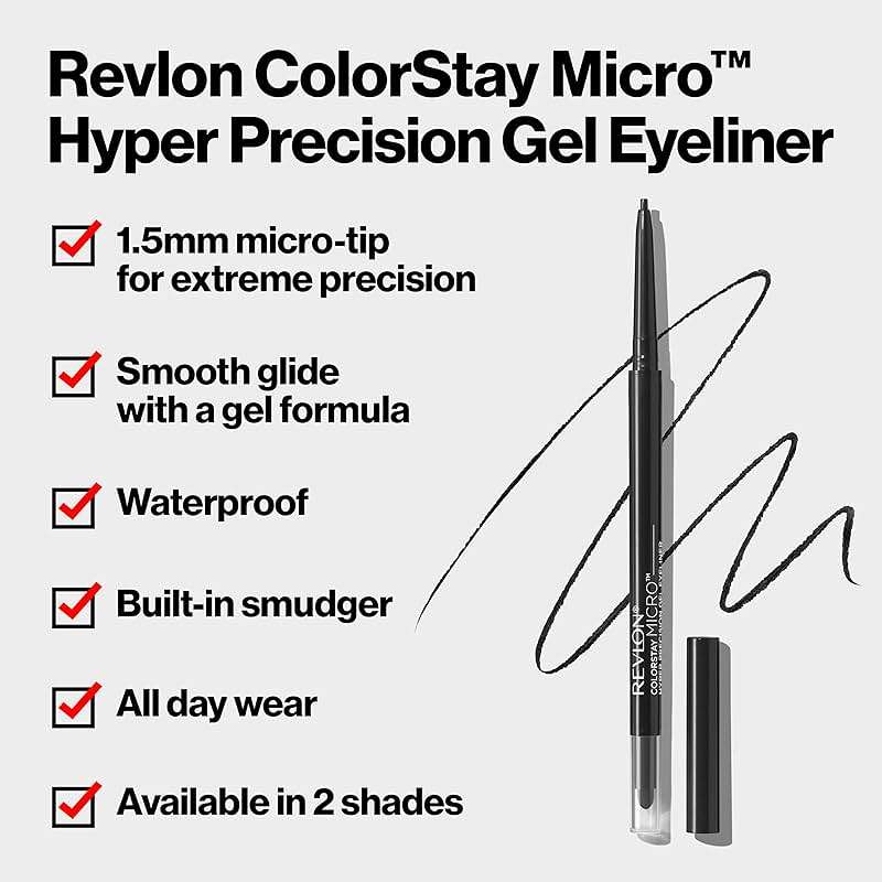 Revlon Gel Eyeliner, ColorStay Micro Hyper Precision Eye Makeup with Built-in Smudger, Waterproof, Longwearing with Micro Precision Tip, 214 Black, 0.002 oz - Image 2