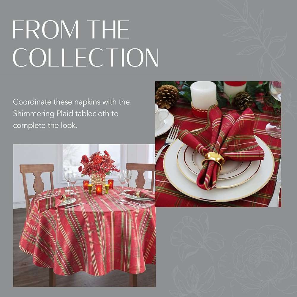 Elrene Home Fashions Shimmering Plaid Holiday Cloth Napkins, Set of 4, 17 Inches x 17 Inches, Red - Image 5