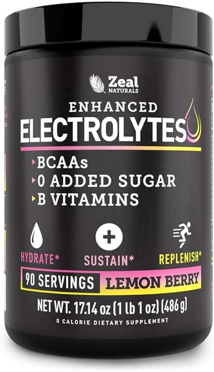 Zeal Electrolyte Powder - 90 Servings | Keto Electrolytes Powder | Zero Sugar, BCAAs, B-Vitamins | Potassium, Zinc, Magnesium | Hydration Powder Recovery Drink | Lemon Berry - Image 1
