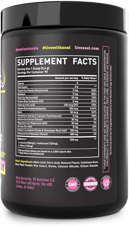 Zeal Electrolyte Powder - 90 Servings | Keto Electrolytes Powder | Zero Sugar, BCAAs, B-Vitamins | Potassium, Zinc, Magnesium | Hydration Powder Recovery Drink | Lemon Berry - Image 3