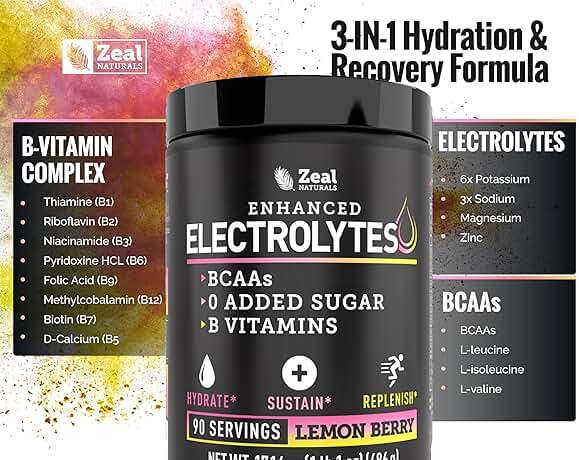 Zeal Electrolyte Powder - 90 Servings | Keto Electrolytes Powder | Zero Sugar, BCAAs, B-Vitamins | Potassium, Zinc, Magnesium | Hydration Powder Recovery Drink | Lemon Berry - Image 5
