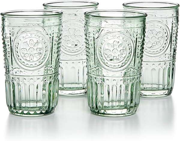 Bormioli Rocco Romantic Set Of 4 Cooler Glasses, 16 Oz. Colored Crystal Glass, Pastel Green, Made In Italy. - Image 1