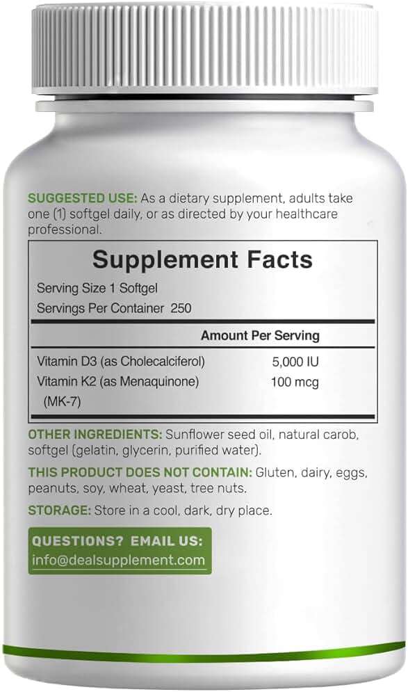 DEAL SUPPLEMENT Vitamin D3 5,000 IU + K2 MK7 Softgels, 250 Count | 2-in-1 Complex | Easy to Swallow - Image 6