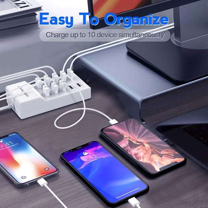 USB Charger USBA Wall Charger with Rapid Charging Auto Detect Technology Safety Guaranteed 10-Port Family-Sized Smart USB-A Ports for Multiple Devices Smart Phone Tablet Laptop Computer - Image 5