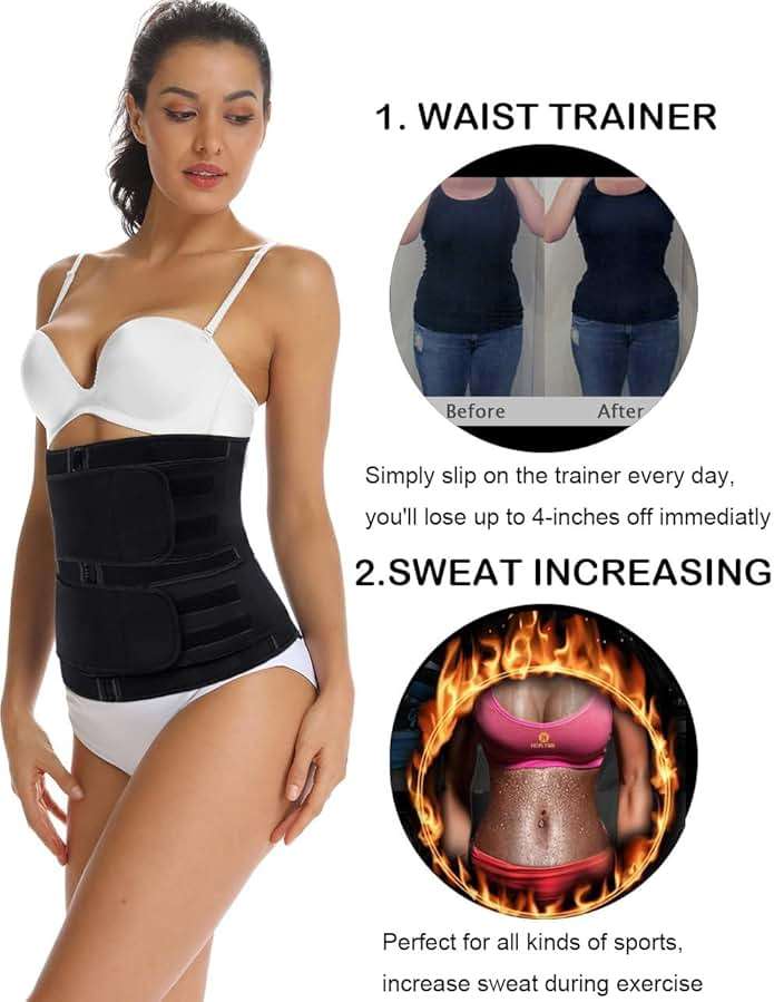 HOPLYNN Sweat Waist Trainer for Women Two Belts, Neoprene Workout Corset Waist Trainer Cincher Trimmer Shaper Zipper - Image 4