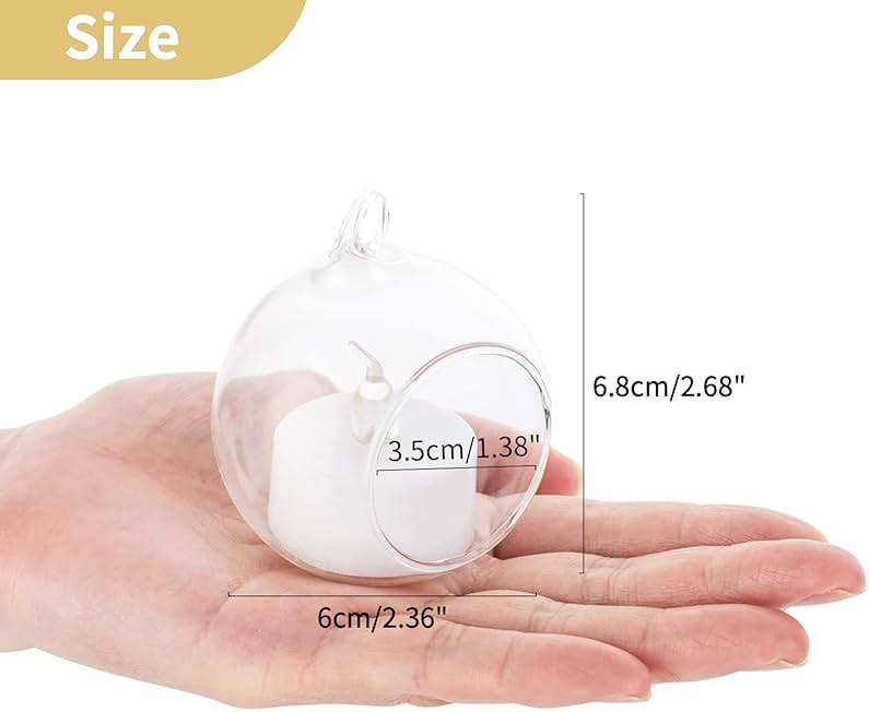 NUPTIO Mini Hanging Glass Tealight Globe Candle Holder with LED Candle, 2.36 Inches Diameter, Wedding Party Tree Decoration (36 Pcs) - Image 3