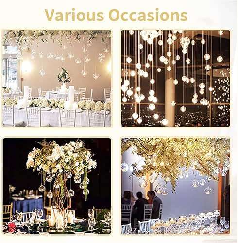 NUPTIO Mini Hanging Glass Tealight Globe Candle Holder with LED Candle, 2.36 Inches Diameter, Wedding Party Tree Decoration (36 Pcs) - Image 5