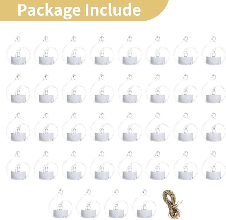 NUPTIO Mini Hanging Glass Tealight Globe Candle Holder with LED Candle, 2.36 Inches Diameter, Wedding Party Tree Decoration (36 Pcs) - Image 7