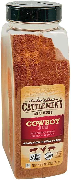 Cattlemen's Cowboy Rub, 27.25 oz - One 27.25 Ounce Container of Cowboy BBQ Rub with Hickory Smoke, Molasses and Coffee Flavor, Perfect for Brisket, Chicken or Beef - Image 1