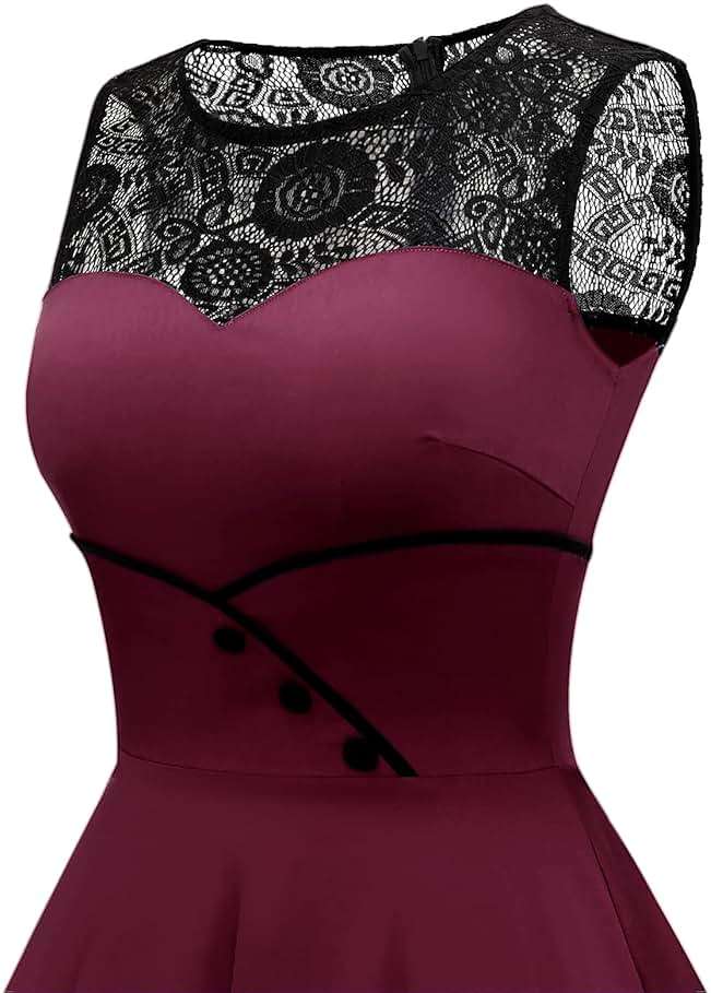 Bbonlinedress Women's 50s Vintage Floral Lace Retro Rockabilly Sleeveless Round Neck Cocktail Party Swing Dress - Image 5