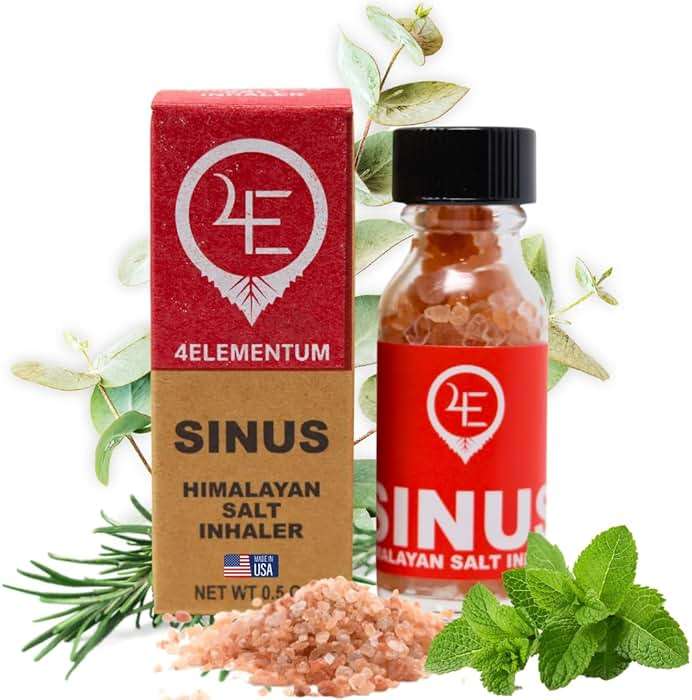 4E 4ELEMENTUM NATURE'S CONSTITUENTS Sinus Himalayan Salt Inhaler - Infused with Natural Eucalyptus, Peppermint and Rosemary - Supports Relief from Allergies, Colds, and Congestion - Image 1
