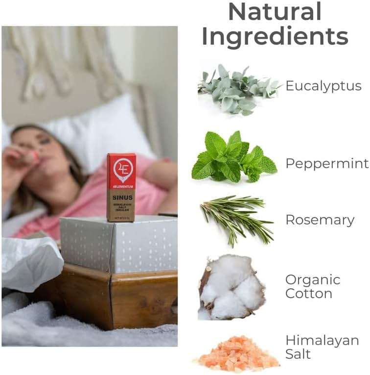 4E 4ELEMENTUM NATURE'S CONSTITUENTS Sinus Himalayan Salt Inhaler - Infused with Natural Eucalyptus, Peppermint and Rosemary - Supports Relief from Allergies, Colds, and Congestion - Image 2