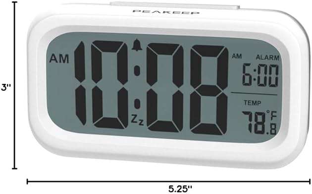 Peakeep Night Light Digital Alarm Clock Battery Operated with Indoor Temperature, Desk Small Clock (White) - Image 2