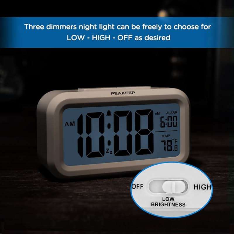 Peakeep Night Light Digital Alarm Clock Battery Operated with Indoor Temperature, Desk Small Clock (White) - Image 7