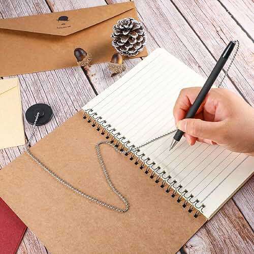 Outus 6 Pieces Secure Pen with Chain and Adhesive Pen Holder Reception Counter Ballpoint for Bank Home Hotel Office Supplies, Black Ink - Image 2