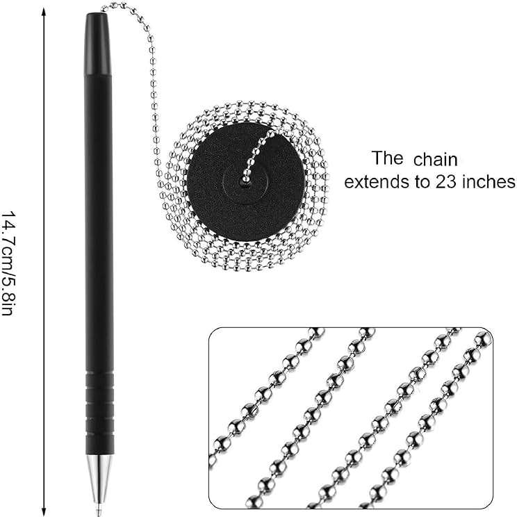 Outus 6 Pieces Secure Pen with Chain and Adhesive Pen Holder Reception Counter Ballpoint for Bank Home Hotel Office Supplies, Black Ink - Image 3