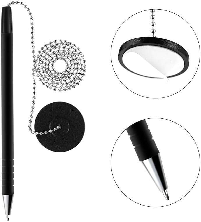 Outus 6 Pieces Secure Pen with Chain and Adhesive Pen Holder Reception Counter Ballpoint for Bank Home Hotel Office Supplies, Black Ink - Image 4