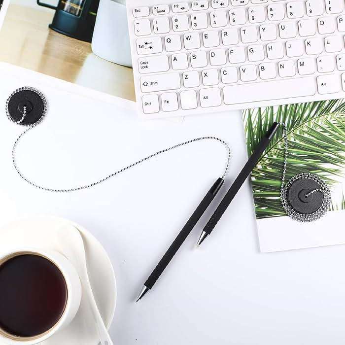 Outus 6 Pieces Secure Pen with Chain and Adhesive Pen Holder Reception Counter Ballpoint for Bank Home Hotel Office Supplies, Black Ink - Image 5