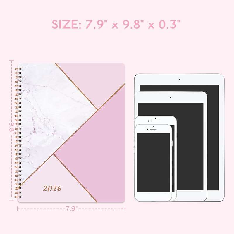 Planner 2026-2027 - Academic Planner 2026-2027, Jul. 2026 - June. 2027, 8" x 10", Planner Weekly and Monthly with Tabs, Planners 2026, 12 Month Calendar with Colourful Tabs, Twin-Wire Binding - Pink Marble - Image 3