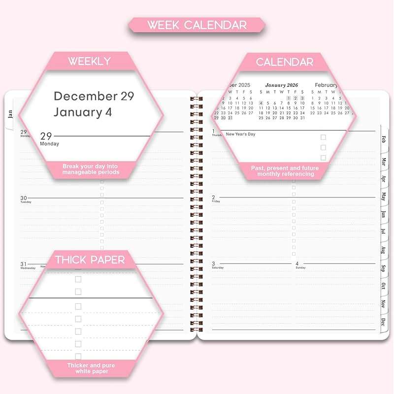 Planner 2026-2027 - Academic Planner 2026-2027, Jul. 2026 - June. 2027, 8" x 10", Planner Weekly and Monthly with Tabs, Planners 2026, 12 Month Calendar with Colourful Tabs, Twin-Wire Binding - Pink Marble - Image 4