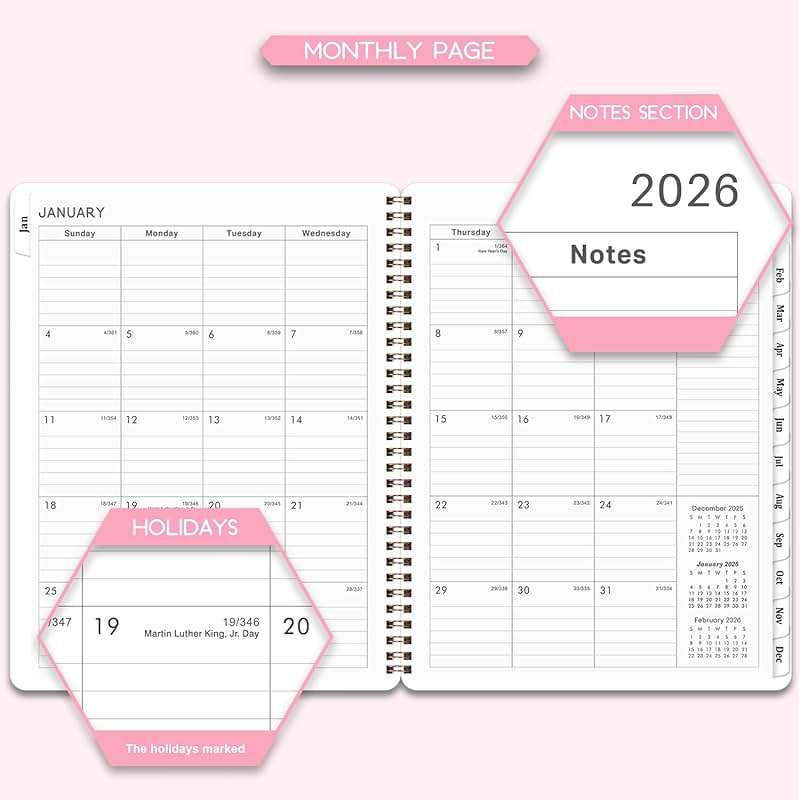 Planner 2026-2027 - Academic Planner 2026-2027, Jul. 2026 - June. 2027, 8" x 10", Planner Weekly and Monthly with Tabs, Planners 2026, 12 Month Calendar with Colourful Tabs, Twin-Wire Binding - Pink Marble - Image 5