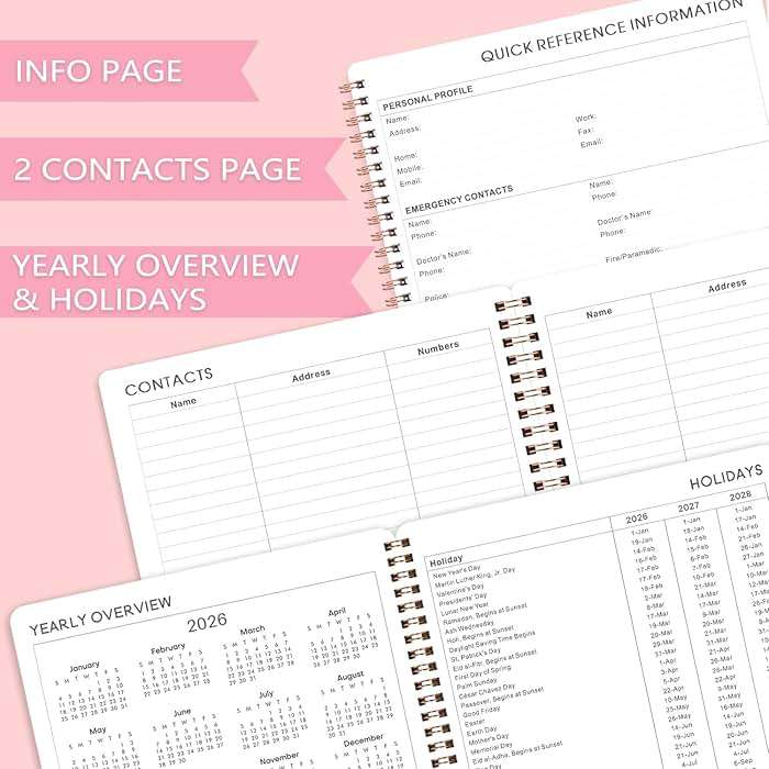 Planner 2026-2027 - Academic Planner 2026-2027, Jul. 2026 - June. 2027, 8" x 10", Planner Weekly and Monthly with Tabs, Planners 2026, 12 Month Calendar with Colourful Tabs, Twin-Wire Binding - Pink Marble - Image 6