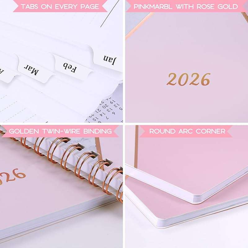 Planner 2026-2027 - Academic Planner 2026-2027, Jul. 2026 - June. 2027, 8" x 10", Planner Weekly and Monthly with Tabs, Planners 2026, 12 Month Calendar with Colourful Tabs, Twin-Wire Binding - Pink Marble - Image 7