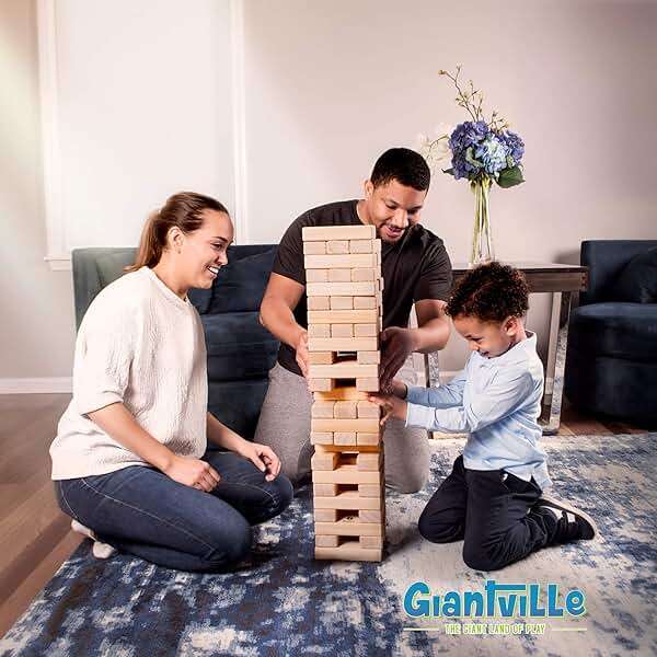 Giantville Giant Tumbling Timber Toy - STEAM-Credited Premium Pine Wood Blocks Tower - Indoor/Outdoor Yard Game for Kids & Adults - 56 Pieces + Carry Bag - Grows to Over 4 Feet - Image 2