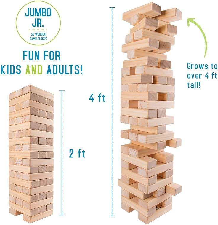 Giantville Giant Tumbling Timber Toy - STEAM-Credited Premium Pine Wood Blocks Tower - Indoor/Outdoor Yard Game for Kids & Adults - 56 Pieces + Carry Bag - Grows to Over 4 Feet - Image 3