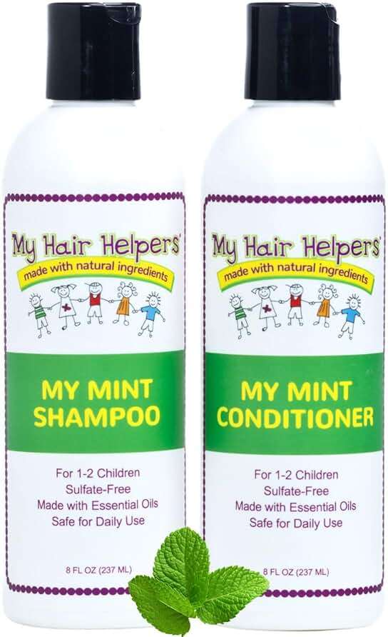 My Hair Helpers Lice Defense and Prevention Shampoo & Conditioner Bundle for Kids, Peppermint Scent, Safe for Daily Use, Works on 1-2 Children, 8 Ounces Each - Image 1