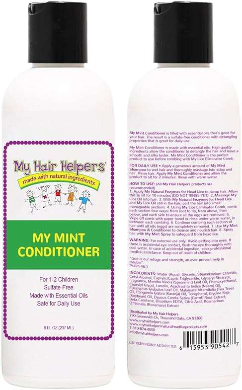 My Hair Helpers Lice Defense and Prevention Shampoo & Conditioner Bundle for Kids, Peppermint Scent, Safe for Daily Use, Works on 1-2 Children, 8 Ounces Each - Image 3